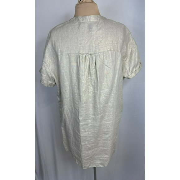 Ellen Tracy Womens XL Beige Linen Short Sleeve Lace-Up Blouse Top - Picture 4 of 9